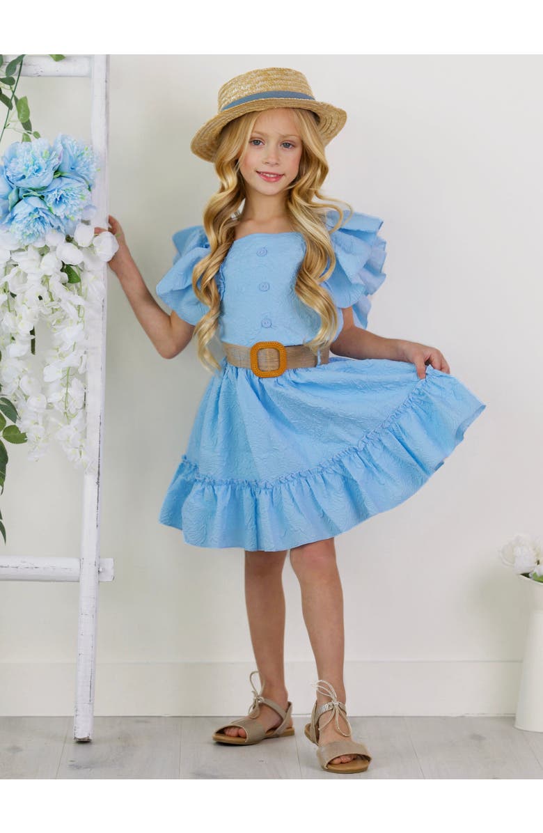 Mia Belle Girls Girls Ruffle Sleeve Belted Skirt Set, Alternate, color, Blue