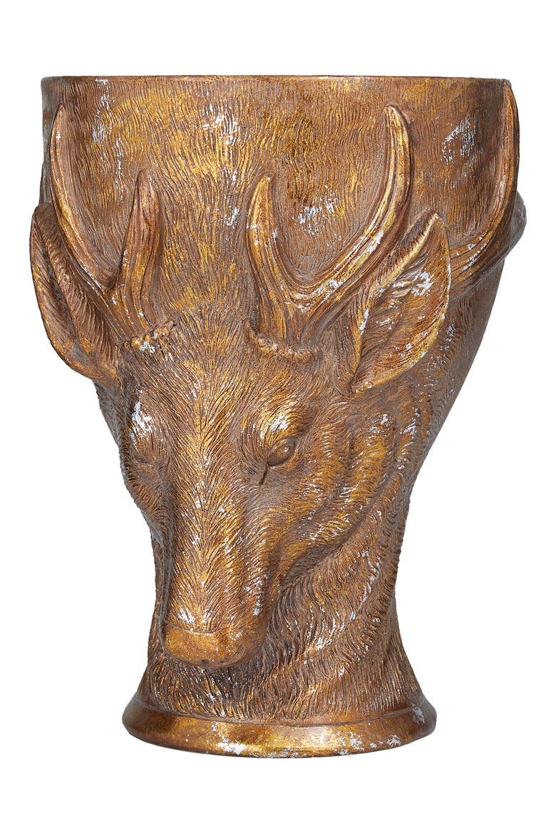 Bronzetone Polystone Traditional Deer Planter, Main, color, BRONZE