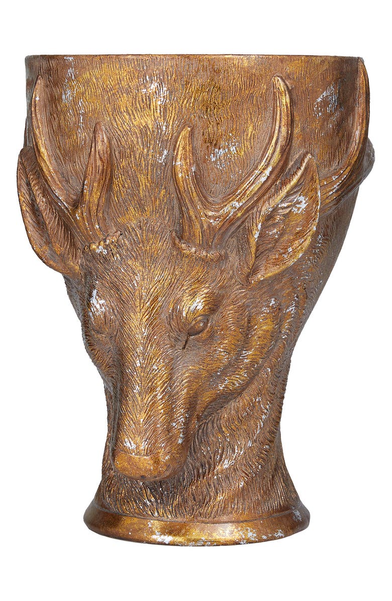 GINGER BIRCH STUDIO Bronzetone Polystone Traditional Deer Planter, Main, color, Bronze