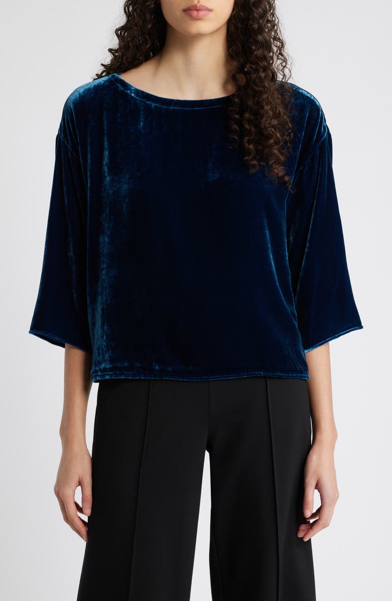 Eileen Fisher Boxy Velvet Top, Main, color, Atlantis