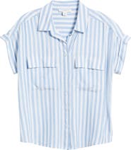 beachlunchlounge Kaiana Stripe Short Sleeve Button-Up Shirt