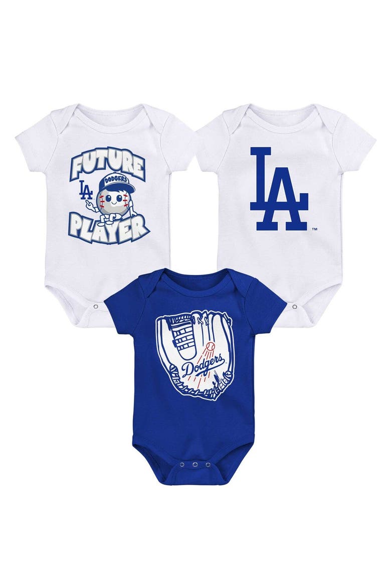 Infant Royal/White/White Los Angeles Dodgers Minor League Player Three-Pack Bodysuit Set, Main, color, White