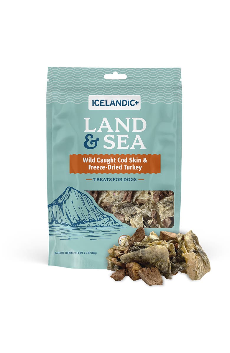 ICELANDIC+ Land 
Sea Wild Caught Cod Skin 
Freezedried Turkey 2.4Oz Bag, Alternate, color, Multicolored