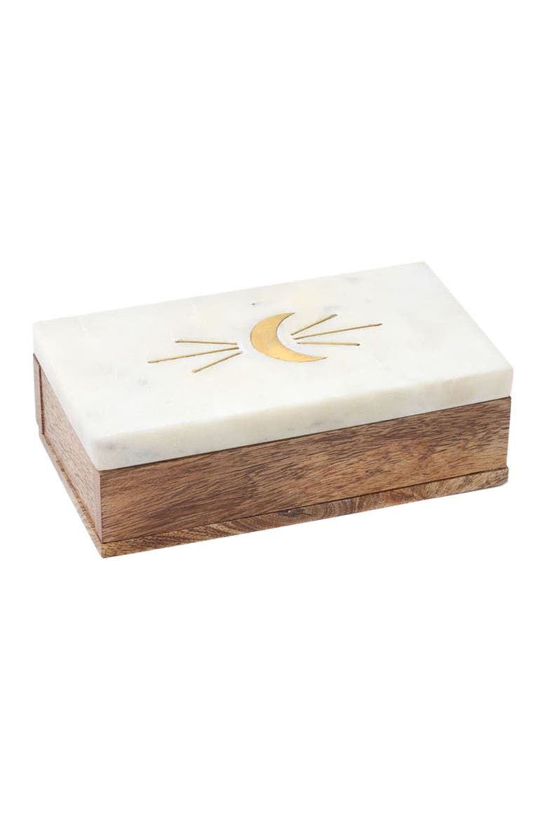 Indukala Crescent Moon Treasure Box - Wood, Marble, Brass, Main, color, White/Gold
