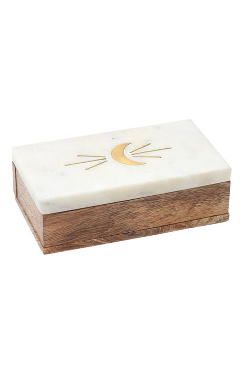 Indukala Crescent Moon Treasure Box - Wood, Marble, Brass