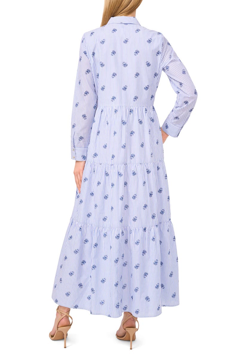 CeCe Embroidered Flower Stripe Long Sleeve Cotton Maxi Shirtdress, Alternate, color, Ocean Blue