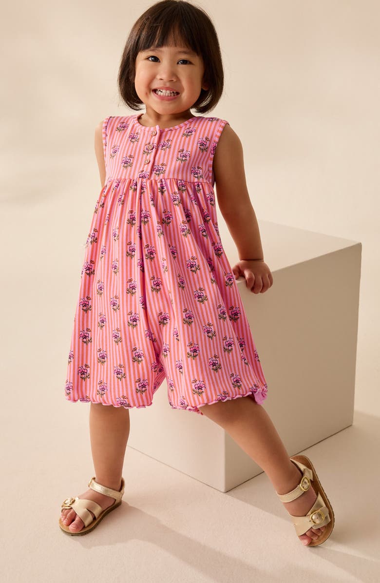 NEXT Kids' Floral Print Ribbed Romper, Alternate, color, Pink