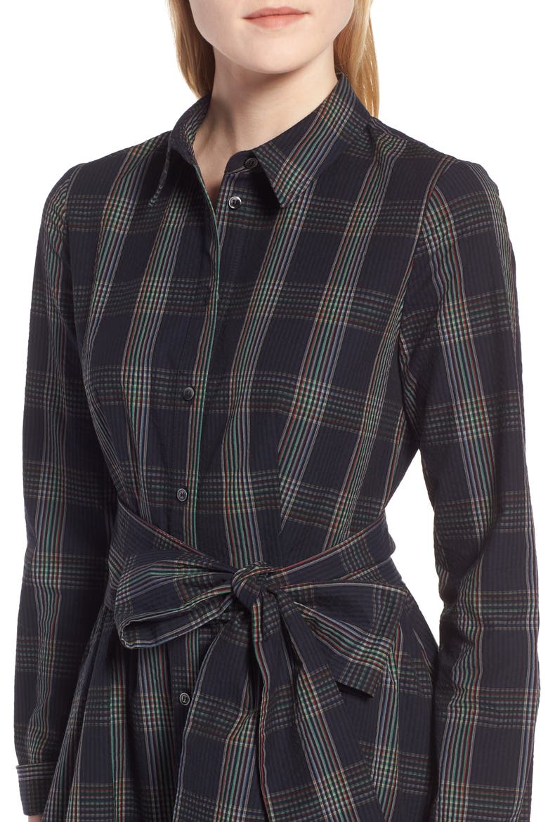Plaid Midi Shirtdress, Alternate, color, NAVY MULTI PLAID