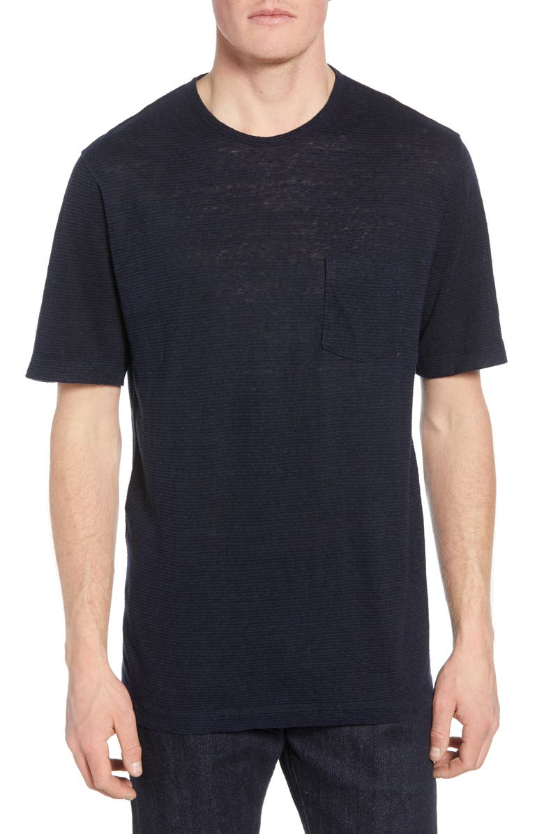 NORDSTROM MEN'S SHOP Stripe Pocket Linen Blend T-Shirt, Main, color, 