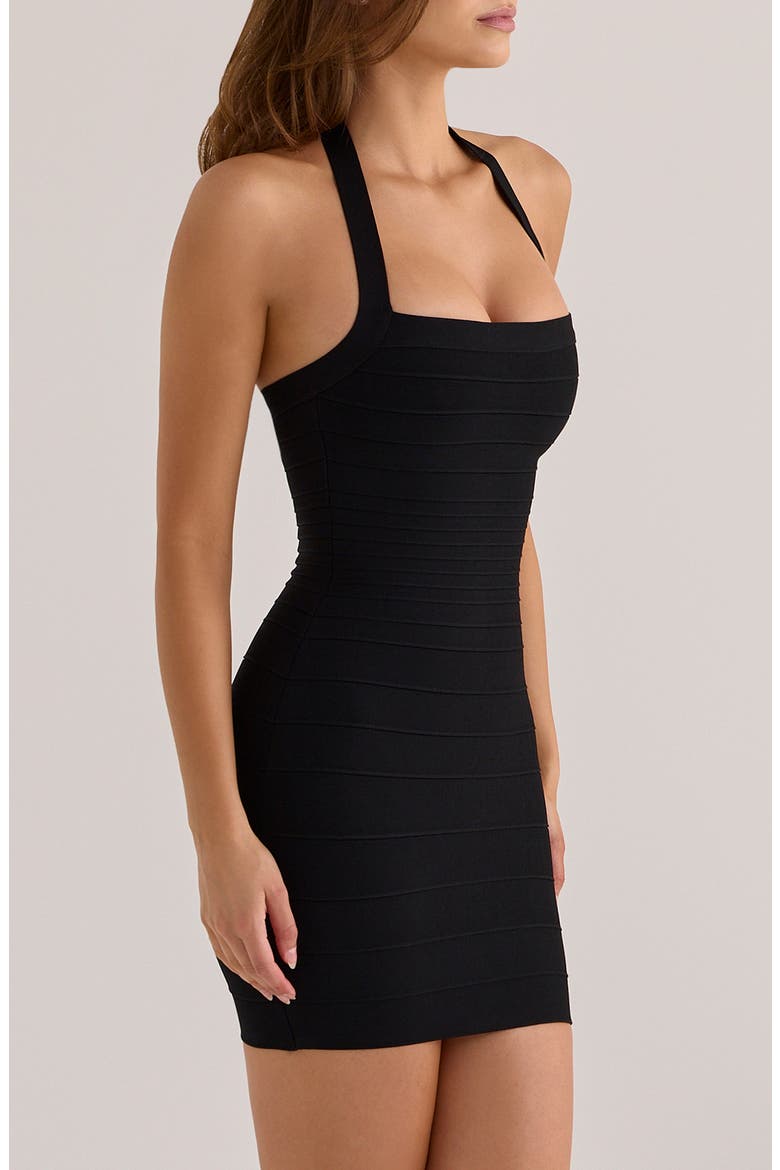 The Silhouette Halter Neck Bandage Minidress, Alternate, color, BLACK