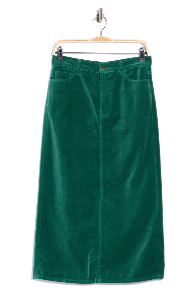 The Velvet Column Midi Skirt, Main, color, EMERALD