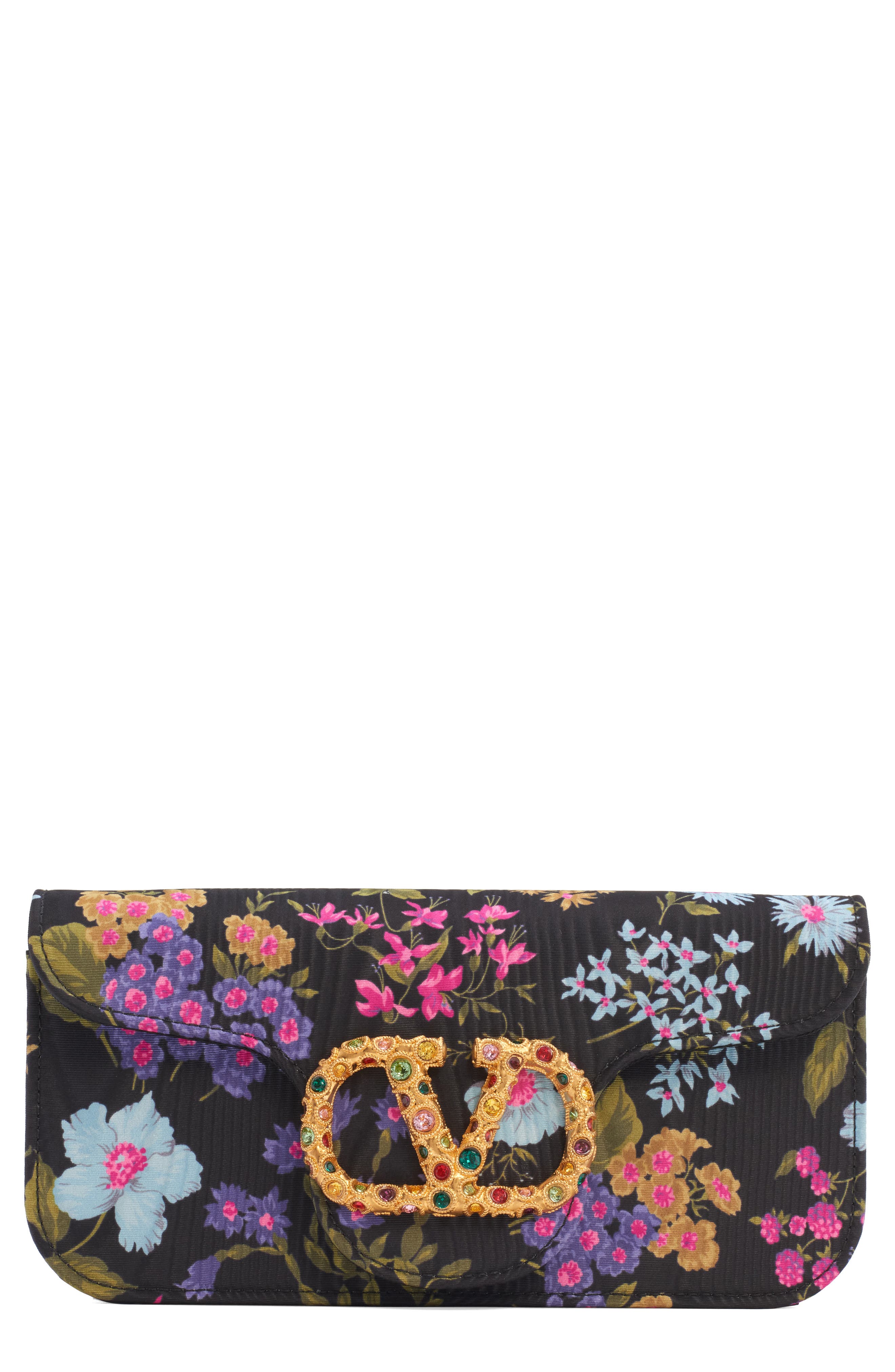 Valentino Garavani Locò Jewel Floral Moiré Clutch, Main, color, 