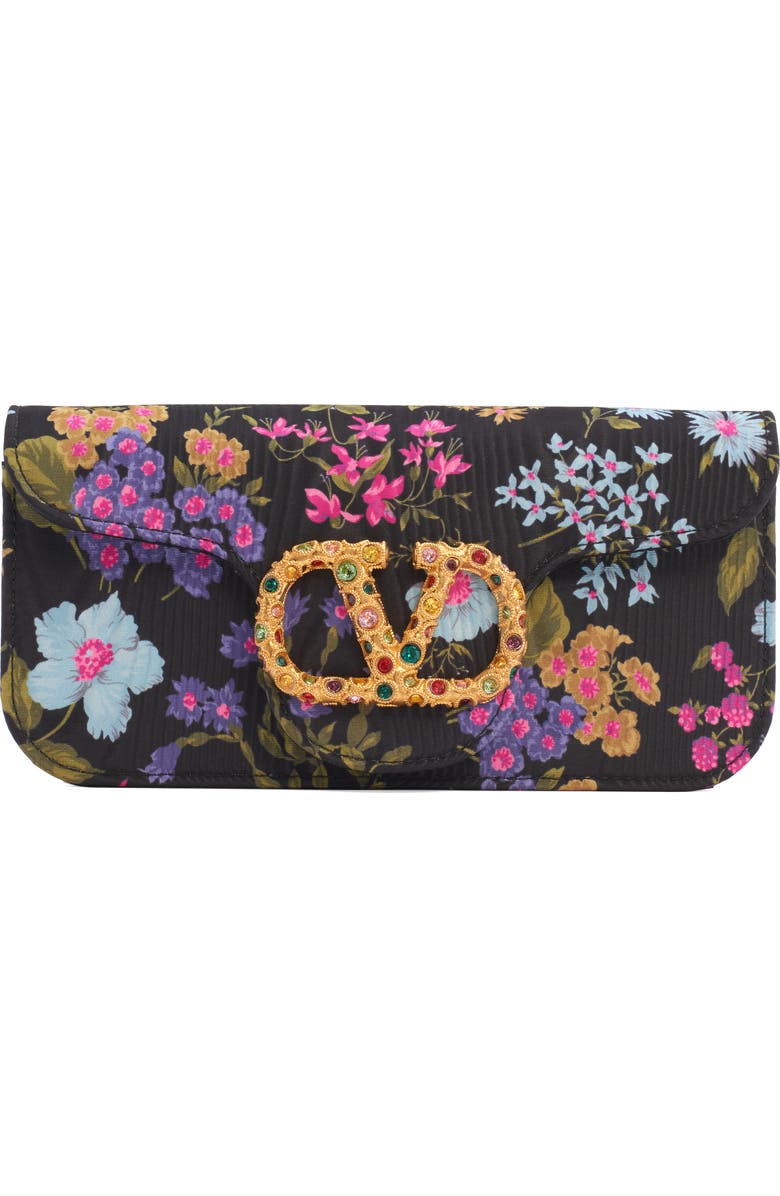Valentino Garavani Locò Jewel Floral Moiré Clutch, Main, color,