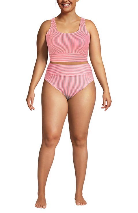Plus Size Tugless Ribbed Midkini and High Waisted Bottom Swimsuit Set