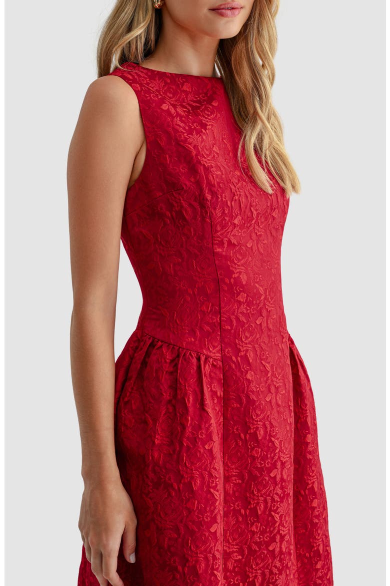 Jacquard Fit & Flare Midi Dress, Main, color, RED