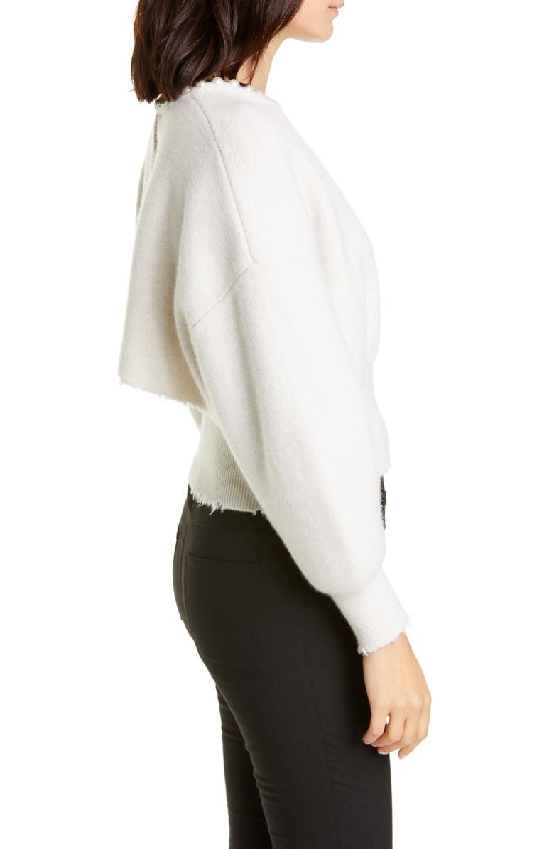 Alexander Wang Imitation Pearl Trim Wool & Cashmere Blend Sweater, Alternate, color, 