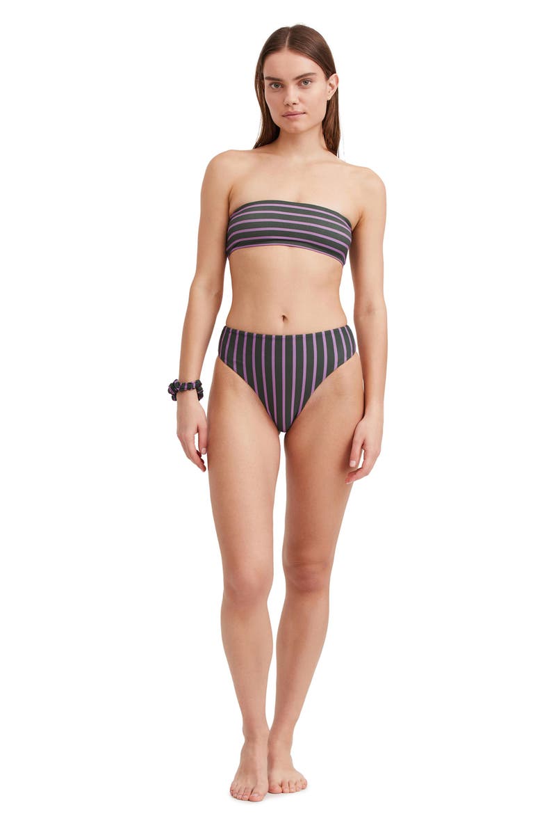 Striped print bandeau bra swim top, Alternate, color, DARK OLIVE