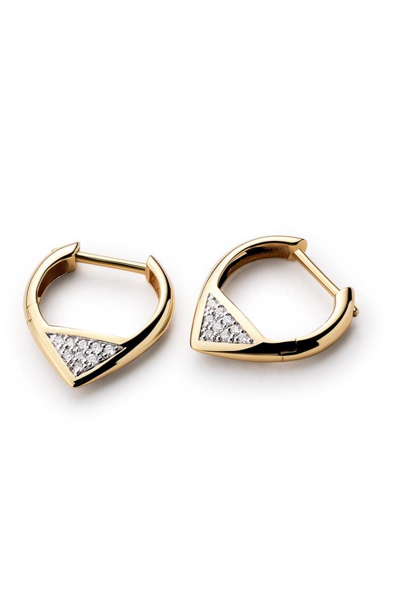 Solid Yellow Gold - Trillion Diamond Hoops, Alternate, color, Gold