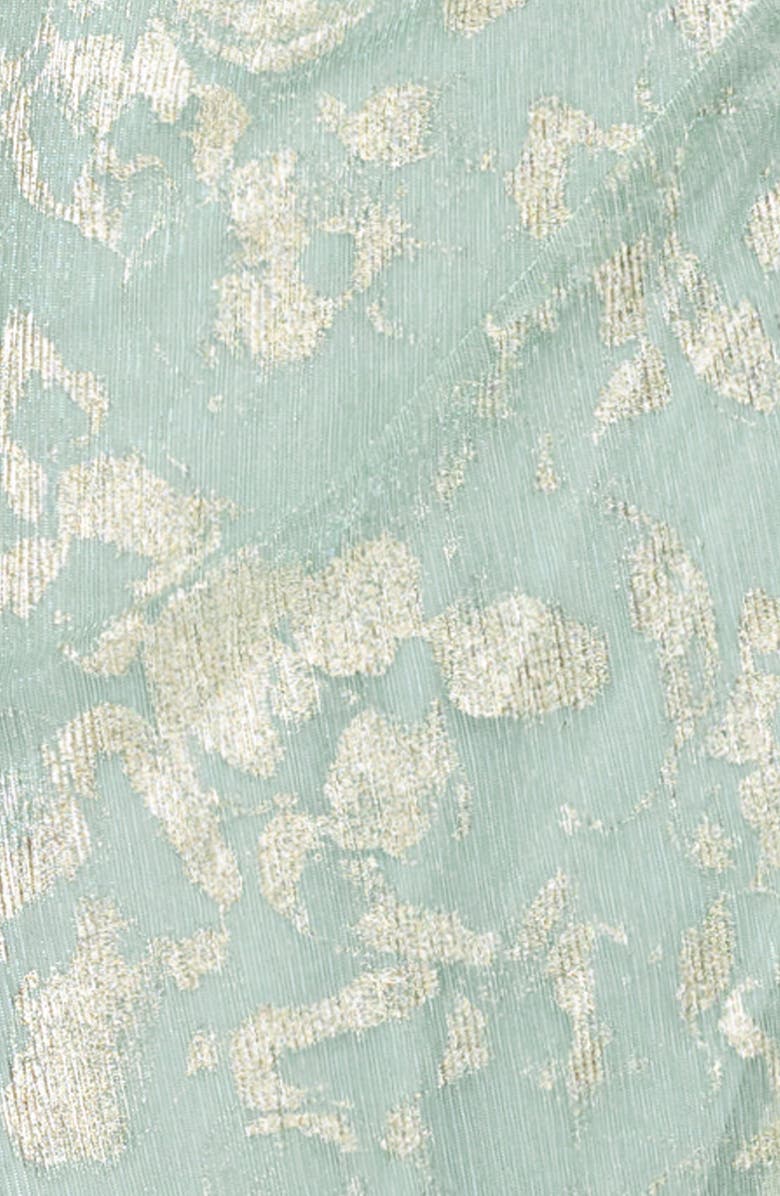 Betsy & Adam Metallic Jacquard Drape Neck Gown, Alternate, color, Sage/ Gold