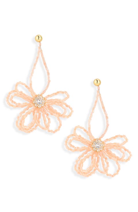 Beaded Flower Drop Earrings