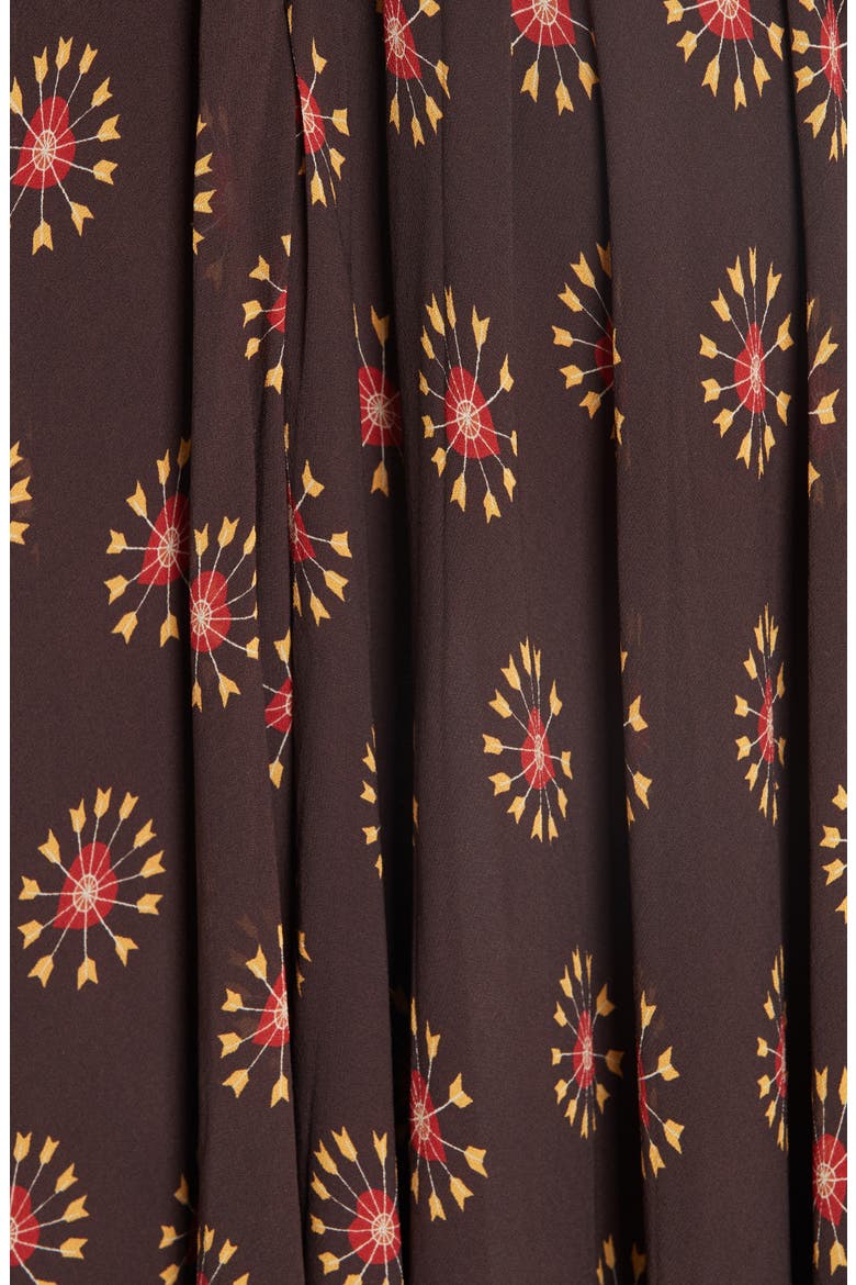 Ruffle Sleeve Print Silk Dress, Alternate, color, BROWN