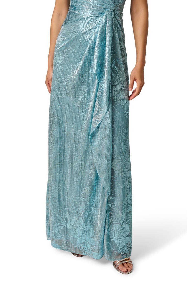 Metallic Crinkle Sleeveless Mesh Gown, Alternate, color, BLUE