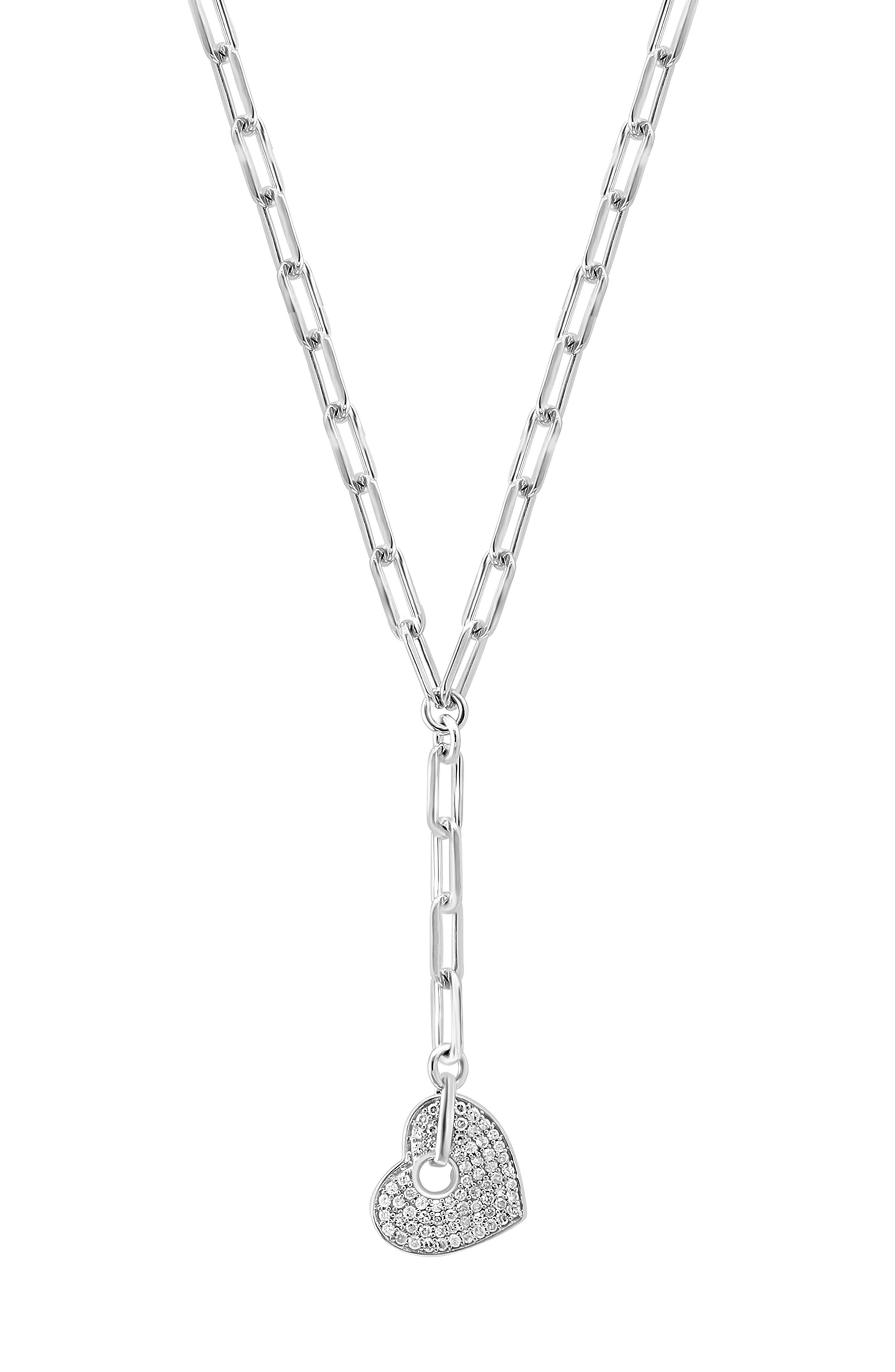 EFFY Sterling Silver Pavé Diamond Heart Y-Necklace - 0.24ct.