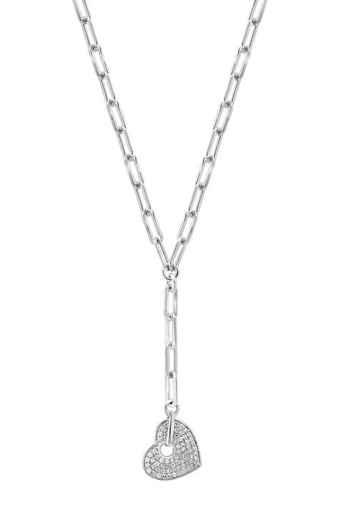 Sterling Silver Pavé Diamond Heart Y-Necklace - 0.24ct.