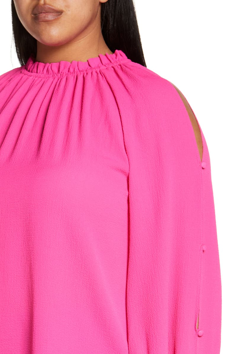 Vince Camuto Cold Shoulder Crepe Blouse, Alternate, color, Hot Pink