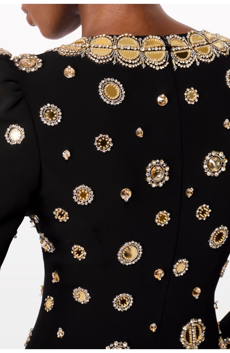 Jenny Packham Frency mirror-embellished puff-shoulders maxi dress, Alternate, color, Liquorice