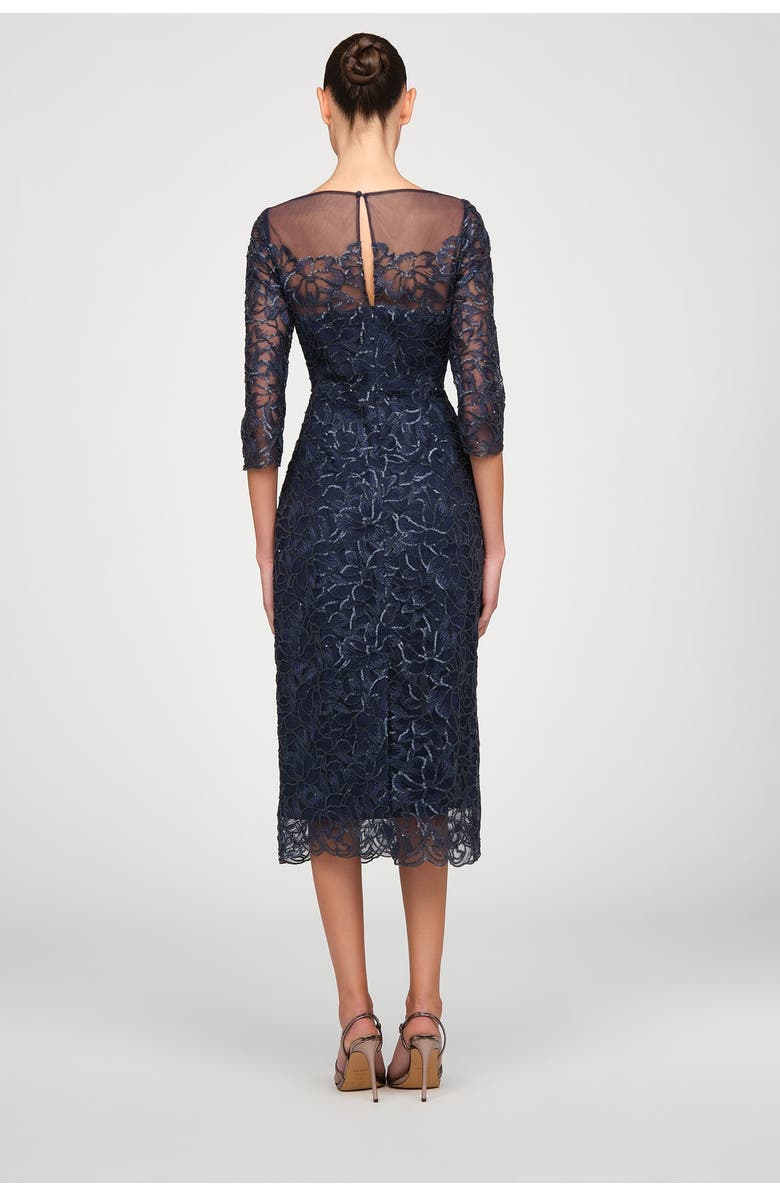 Theia Marbella Beaded Midi Dress, Alternate, color, Nautical Navy