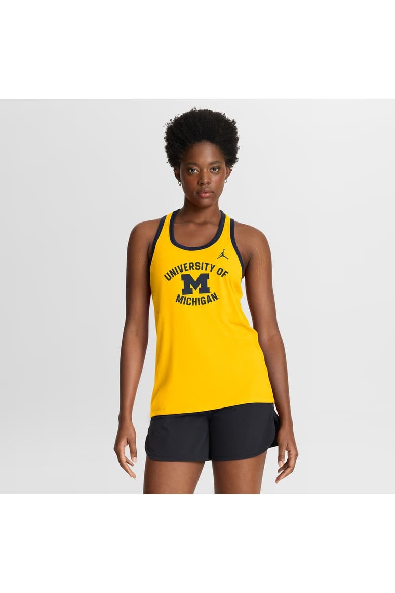 Women's Jordan Brand Maize Michigan Wolverines Uni Name Tri-Blend Dri-FIT Racerback Tank Top, Main, color, Maize