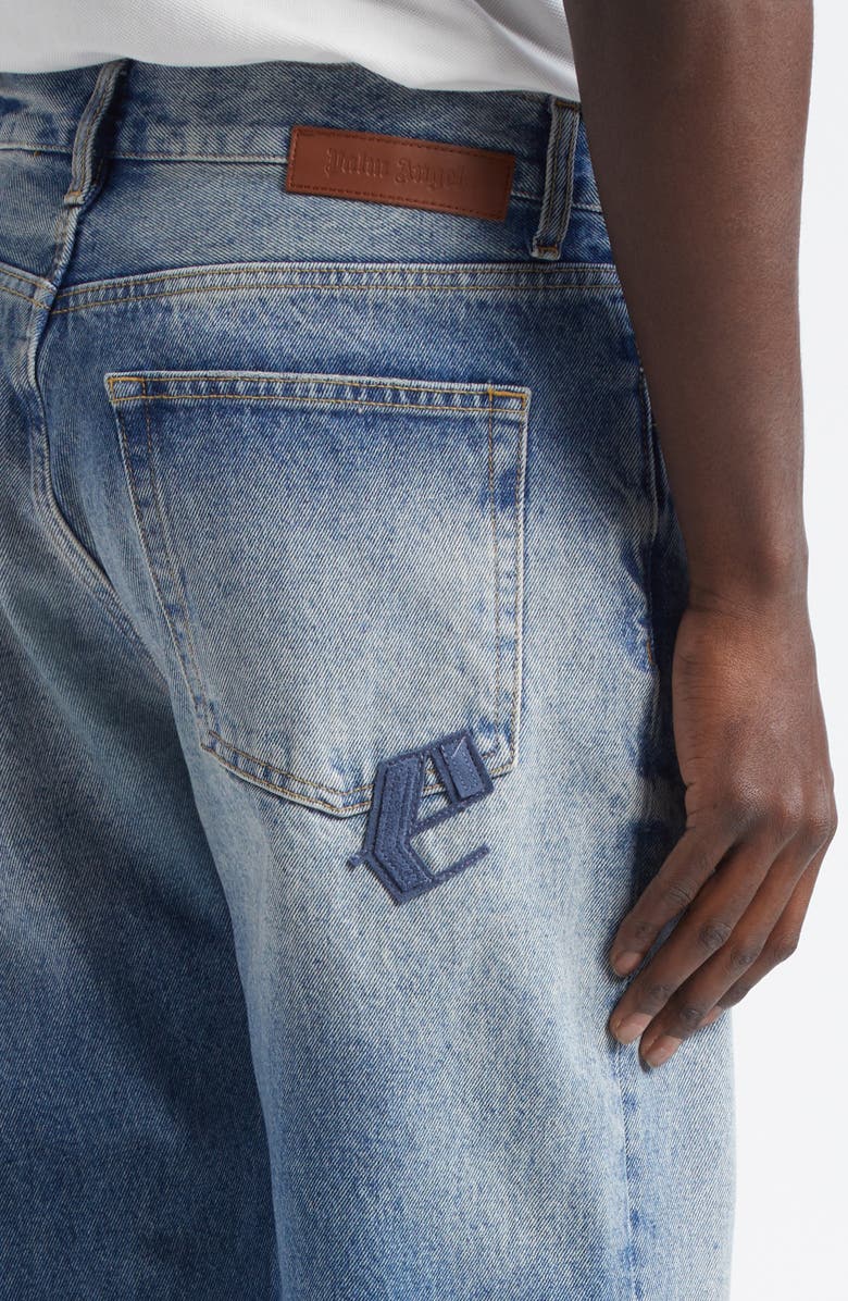Palm Angels Logo Patch Straight Leg Jeans, Alternate, color, 