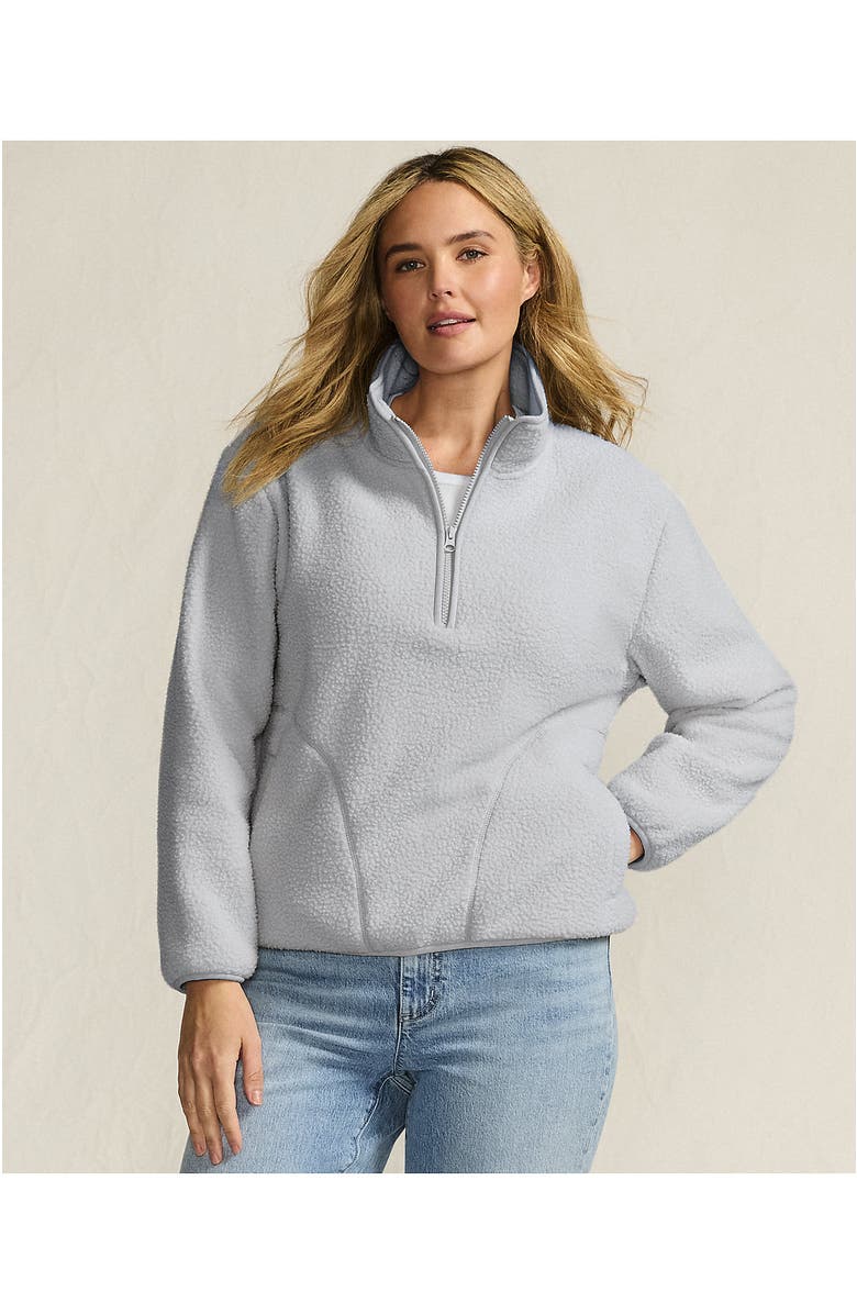 Lands' End Plus Size Print Half Zip Cozy High Pile Fleece Pullover, Alternate, color, Pale Gray