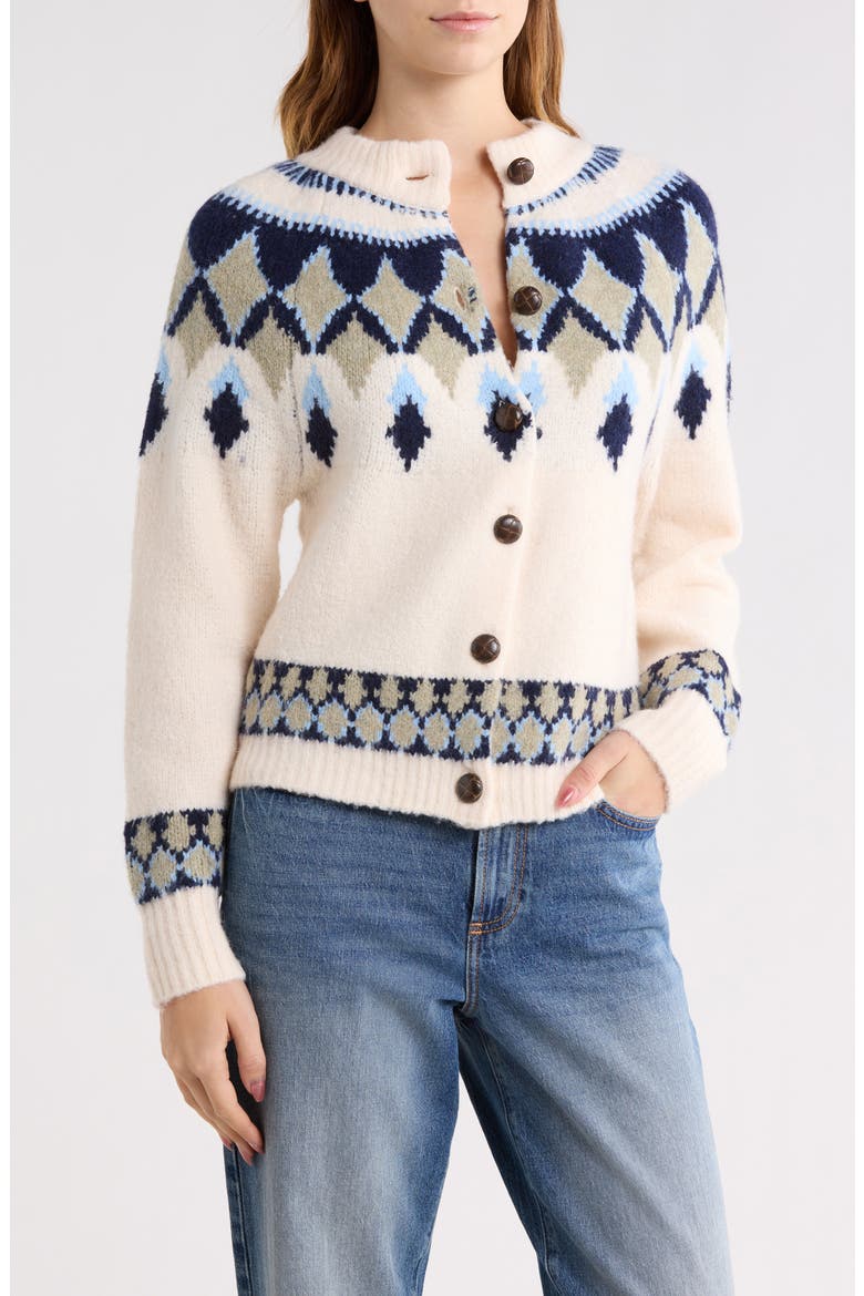 Fair Isle Cardigan, Main, color, CREME/ NAVY