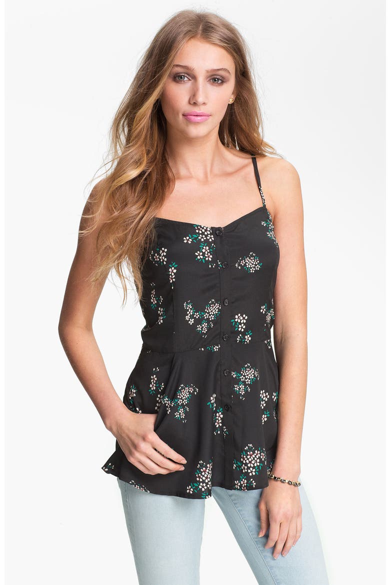 Print Peplum Camisole, Main, color, BLACK