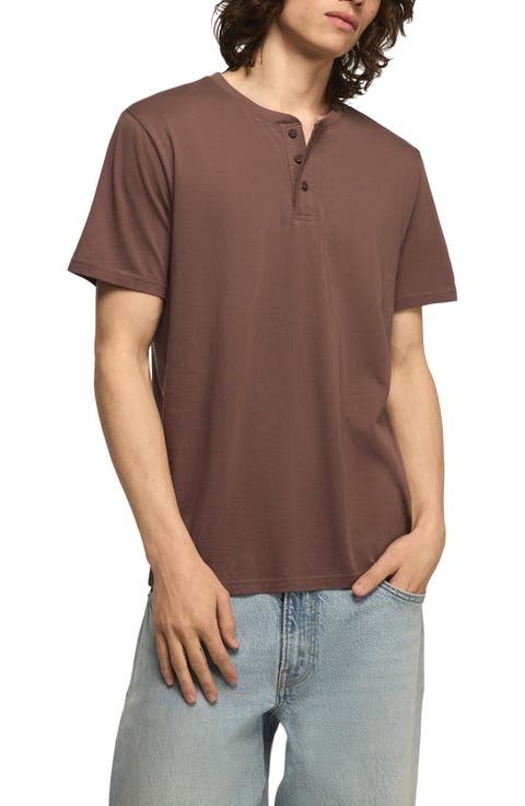 Solid Short Sleeve Cotton Henley