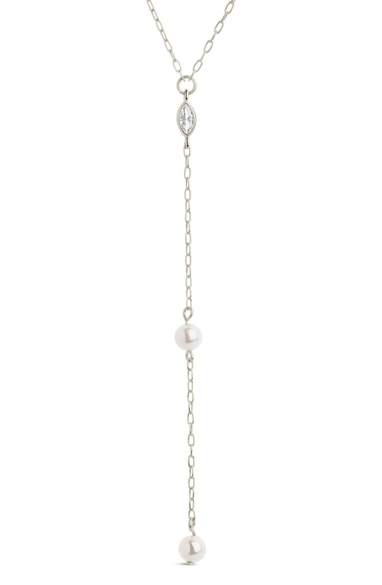 Sterling Forever Tyra Imitation Pearl & Cubic Zirconia Station Y-Necklace, Alternate, color, Silver