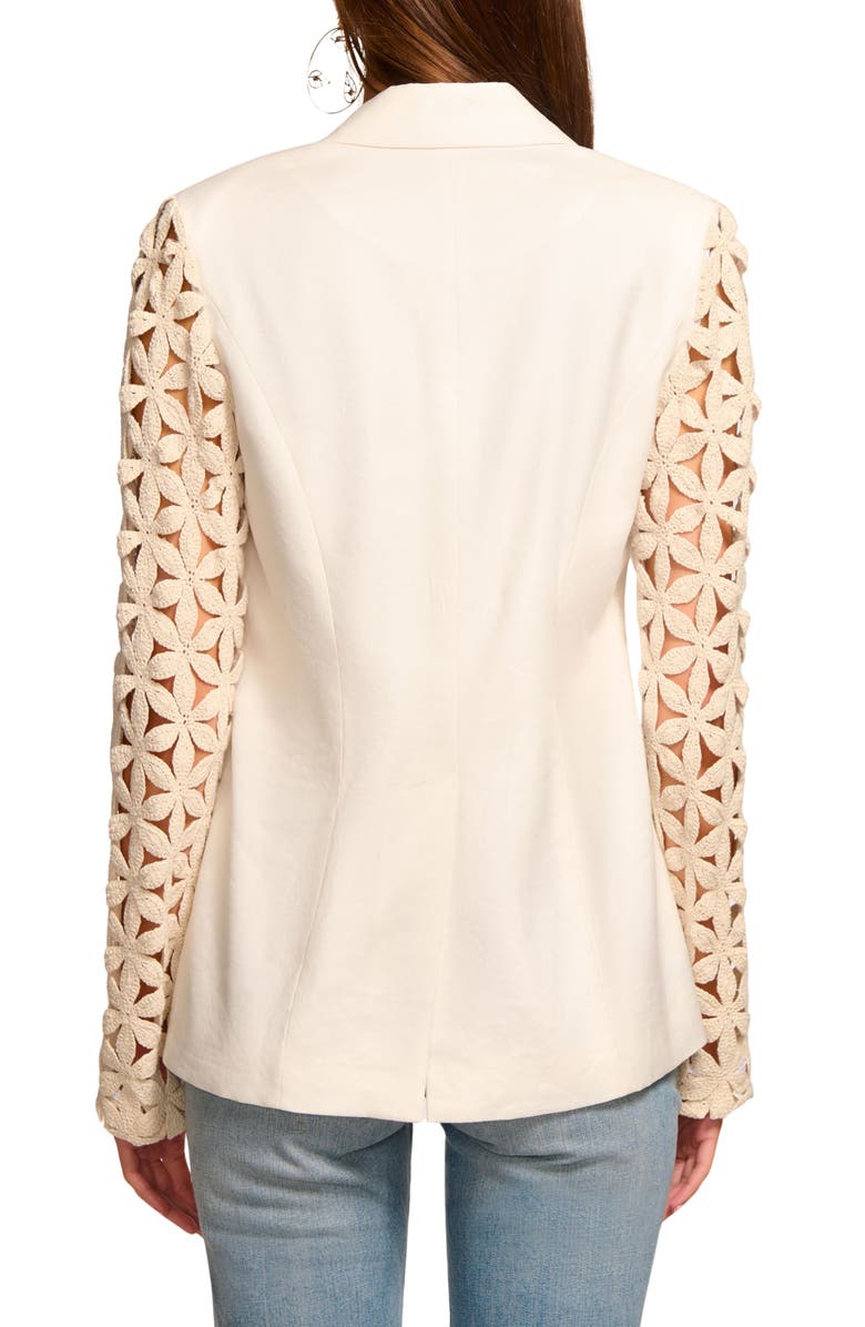 Ramy Brook Kelsey Cutout Sleeve Linen Blend Blazer, Alternate, color, White Floral