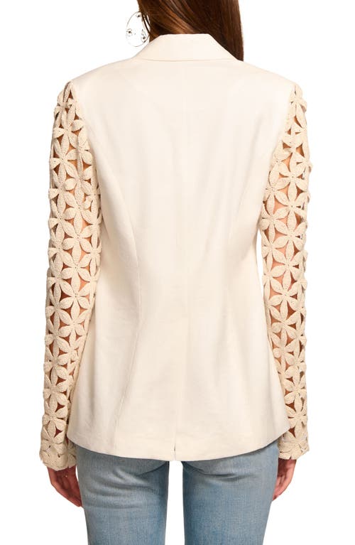 Ramy Brook Kelsey Cutout Sleeve Linen Blend Blazer In White Floral