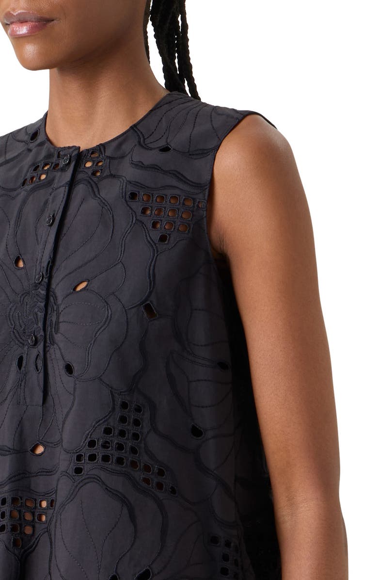 Akris punto Flower Eyelet Sleeveless Cotton Poplin Top, Alternate, color, Black