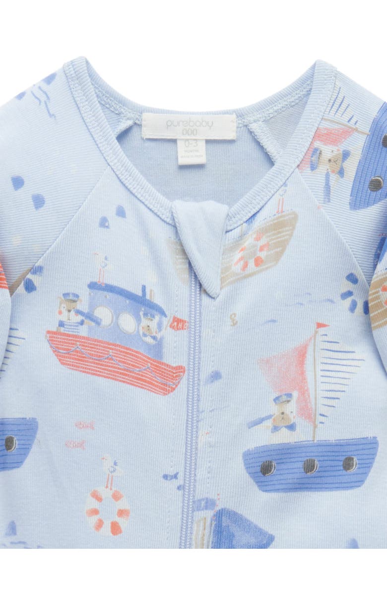 Purebaby Rib Zip Printed Romper Turtle Print, Alternate, color, Captain Doggy Print