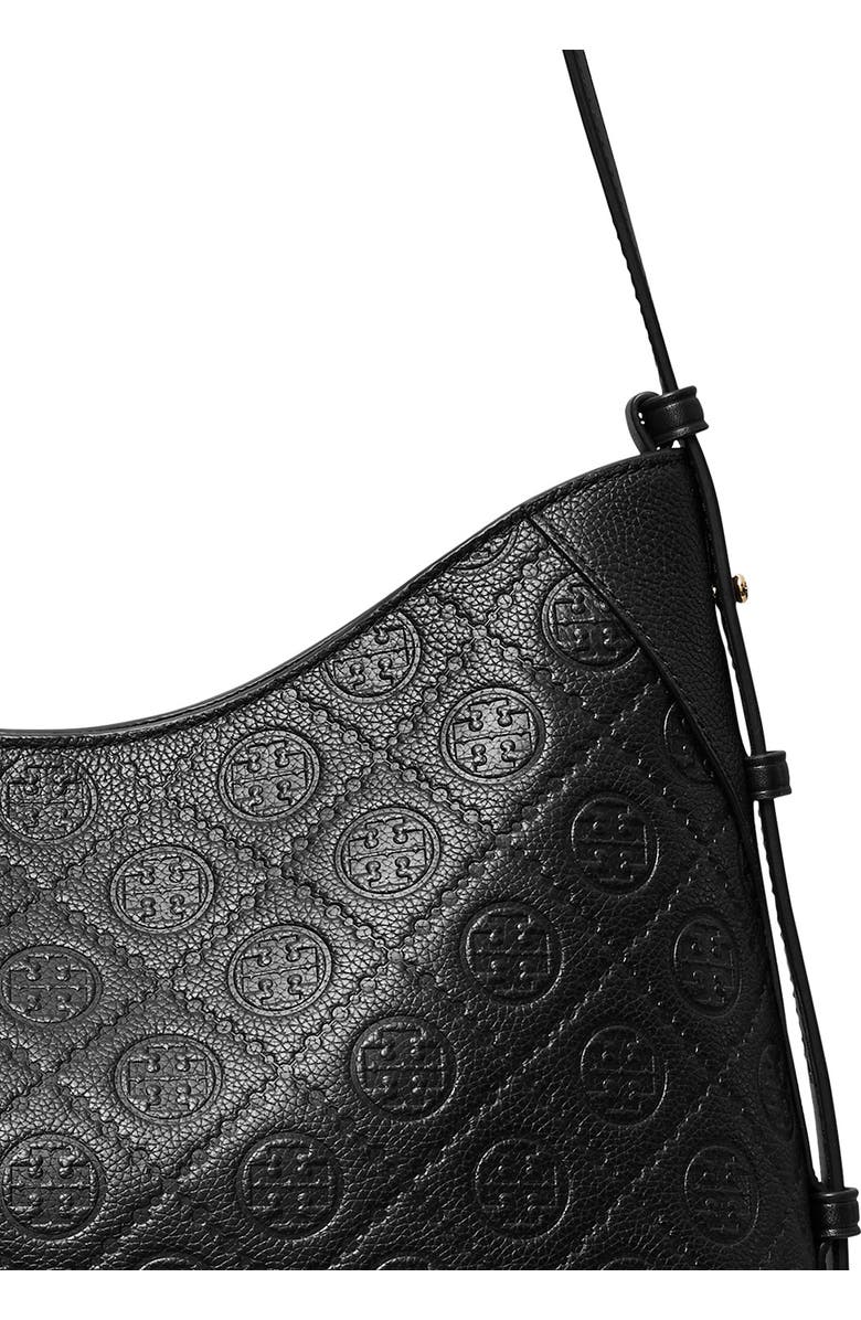 Tory Burch T Monogram Pebble Leather Messenger Bag, Alternate, color, Black