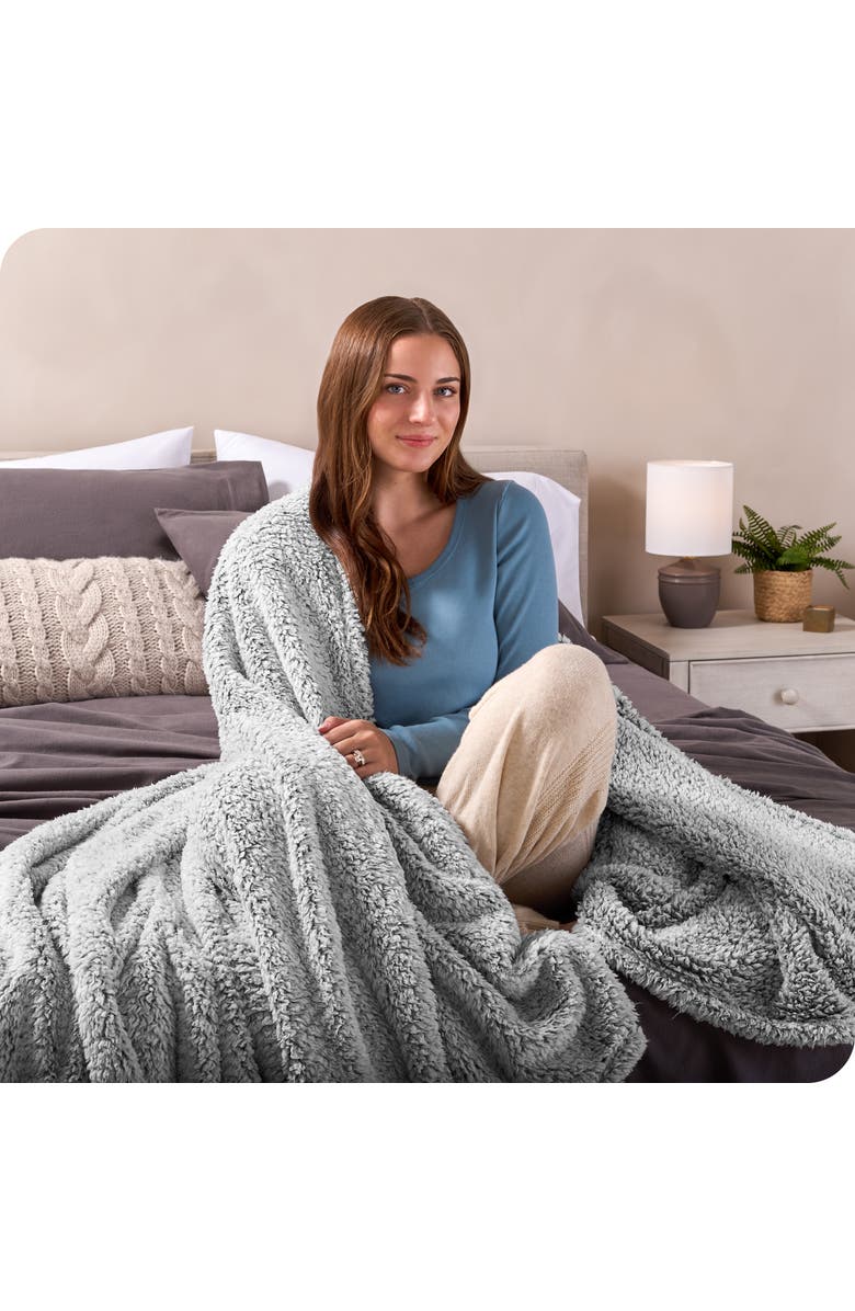 Bare Home Tipped Faux Shearling Blanket, Alternate, color, Grey