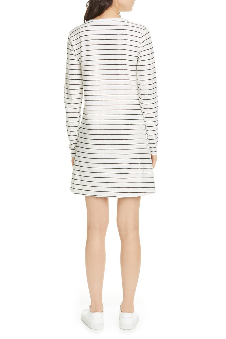 Stripe Shimmer Long Sleeve T-Shirt Dress, Alternate, color, CHALK/ BLACK COMBO