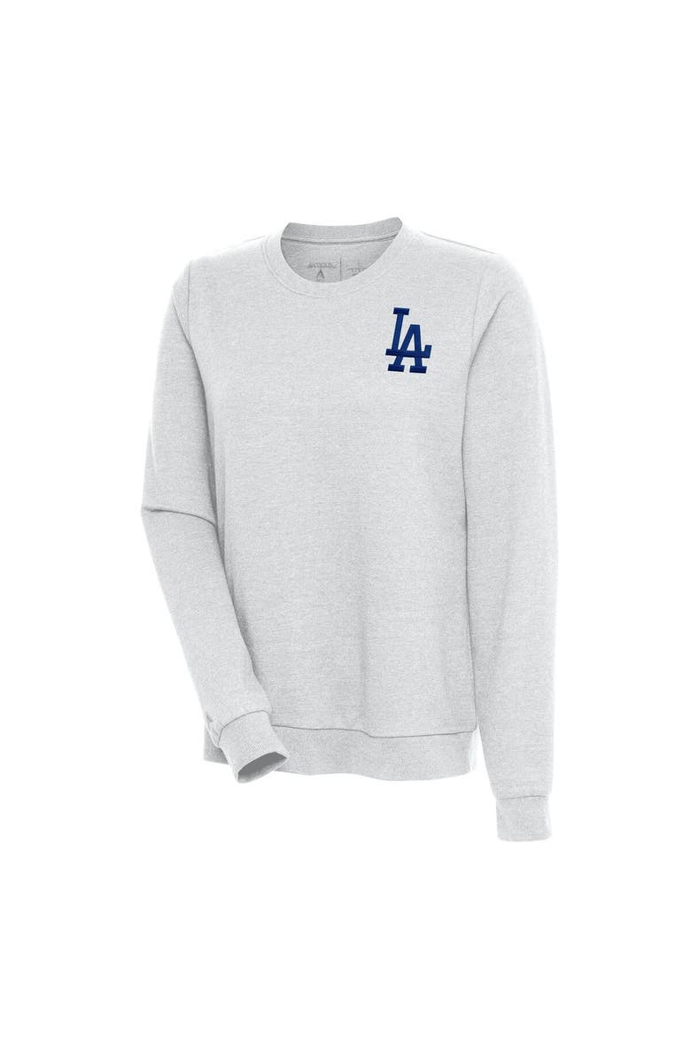 ANTIGUA Women's Antigua Heather Gray Los Angeles Dodgers Action Crewneck Pullover Sweatshirt, Main, color, 
