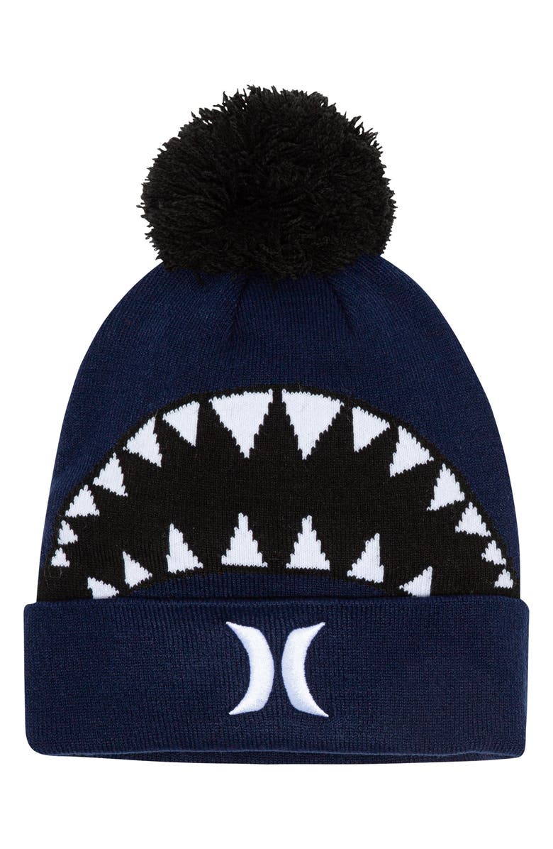 Hurley Kids' Shark Bait Pom Beanie, Main, color, Midnight