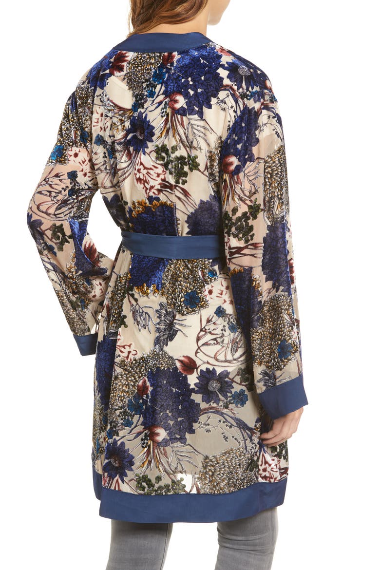 Velvet Burnout Robe, Alternate, color, NAVY