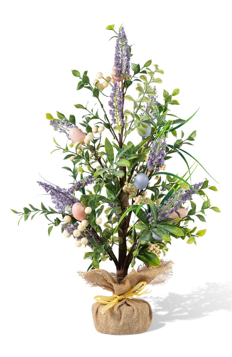 Glitzhome 21"H Easter Egg & Lavender Table Tree Decor, Main, color, Green