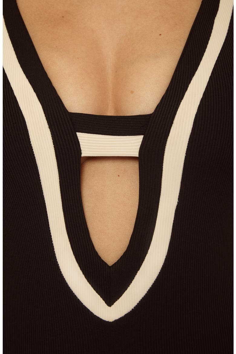 Coast Line Plunge One-Piece Swimsuit, Alternate, color, BLACK/ TAN